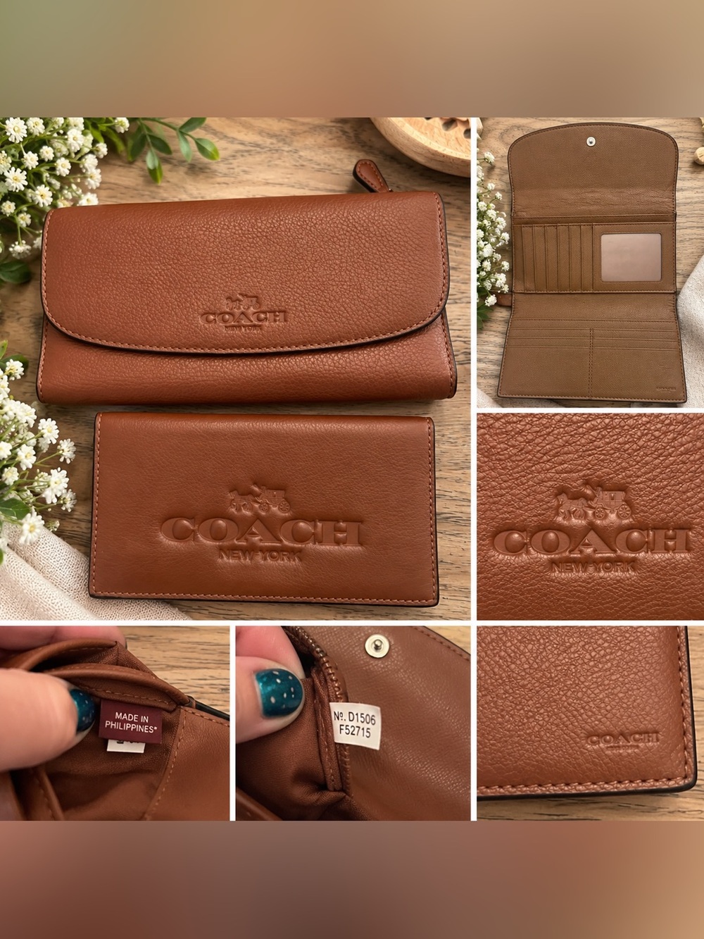 COACH Leather Wallet and checkbook cover in Warm Chestnut Brown